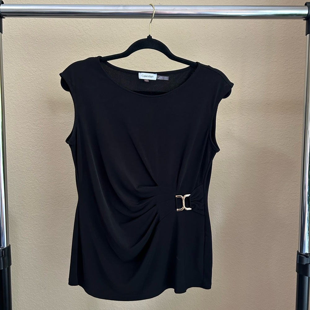 Calvin Klein Black Sleeveless Blouse with Buckle